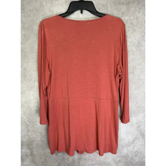 J Jill Tunic Shirt Womens Medium Pink Coral Wearever Collection Faux Wrap 3/4Slv - Picture 7 of 12
